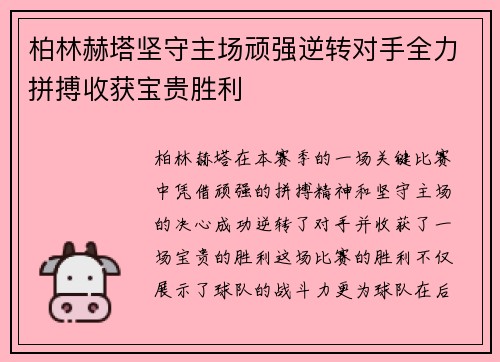 柏林赫塔坚守主场顽强逆转对手全力拼搏收获宝贵胜利